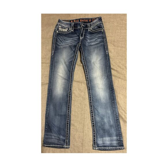 Rock Revival Denim - Rock Revival Jeans 27 Women’s Blue Patricia Easy Straight Embroidered Stretch